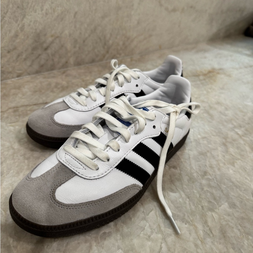 Adidas Sambas. White, Black and grey. Gently used. Worn about 3x